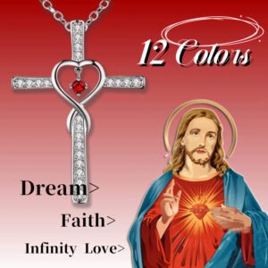 Infinity Love Christian Cross Pendant Necklace – Birthstone & Zircon